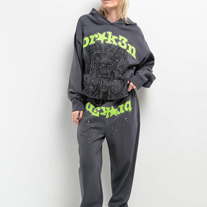 Sudadera con Capucha de Invierno Estilo Urbano, Manga Larga, Premium, con Pedrería, Logotipo Personalizado Impreso, Mezcla de Algodón, Estilo Vintage, Talla Grande - Product Image 6