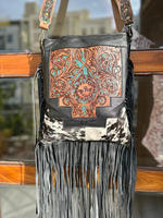 Nouveau véritable sac à main en cuir de fourrure de vachette usiné occidental fabriqué à la main femmes sac de soirée élégant et pochette en fourrure usinée ensemble Combo Unique