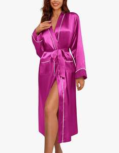 Ekouaer Robes en satin pour femmes à manches longues doux léger pleine longueur vêtements de nuit peignoir décontracté pour demoiselles d'honneur fête de mariage - Product Image 6