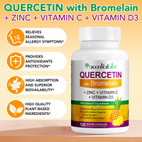 Capsules de quercétine 120 Capsules végétariennes Le complexe de suppléments de bioflavonoïdes soutient la quercétine immunitaire avec de la bromélaïne