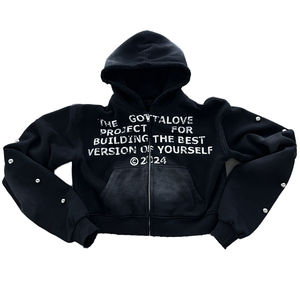 Strass pull à capuche personnalisé lavage à l'acide hommes sérigraphie Logo lourd polaire Vintage en détresse hiver 100% coton - Product Image 1