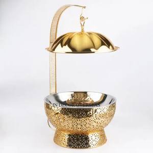 Finition couleur argent brillant poli Designer floral en métal de qualité supérieure et verre clair fait de luxe chauffe-plats traiteur - Product Image 6