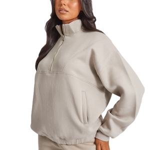 Sweats d'hiver pour femmes de haute qualité Nouveau style Demi-fermeture éclair Logo imprimé personnalisé Léger-Disponible au prix de gros - Product Image 1