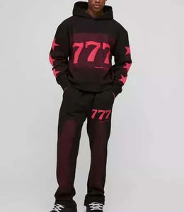 Ensemble survêtement pour homme, streetwear d'hiver, coupe régulière, polyester/coton, grande taille, uni, coupe-vent, personnalisable, sweat-shirt et pantalon - Product Image 1