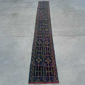 1.3x9.9 ft Turkish Rug, Vintage <b>Runner</b> Rug, Blue <b>Green</b> Southwestern Wool Rug - Product Image 1