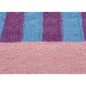 Tapis en laine rayé rose et violet style bohème grande surface Adwl-1282, 10 mm, en viscose, rectangulaire, pour couloir et chambre, tissage plat à carreaux pour la maison - Product Image 3