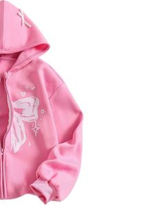 Sweat à capuche zippé pour femme avec imprimé papillon rose, sweat à capuche en polaire, style streetwear mignon, veste - Product Image 3