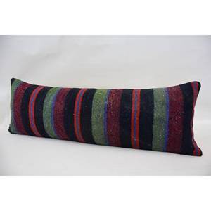 Coussin en laine à motif vintage multicolore 12x36 pouces Coussin décoratif tissé Kantha Patchwork Technique - Product Image 4