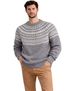 Pull en tricot vintage Fair Isle gris clair et blanc à col rond, chaud pour l'hiver, pull pour homme, fournisseur en gros OEM - Product Image 1