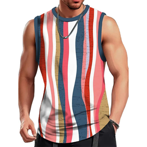 Men's Vintage Stripe 3D Printed Summer Tank Tops Quick Dry Breathable Summer Sports <b>Vest</b> Loose Casual Knitted Tees Clothes - Product Image 1