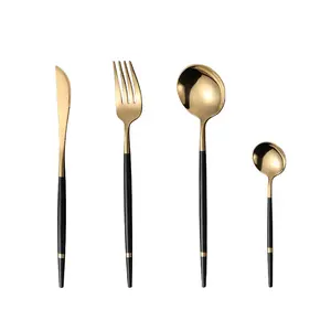 Well made golden metal cutlery western luxury chef knives set stainless steel cutlery gift flatware cutlery dinnerware tableware