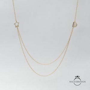Collier en argent sterling 925 avec étoile en nacre dorée, style superposé, tendance - Product Image 1