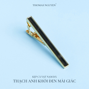 Clip de Corbata de Cuarzo Ahumado Facetado Fengshui para Hombre, Chapado en Oro de 18K Premium - KCVDADEG003 |   Colección Tinh Vu |   Vietnam - Product Image 4