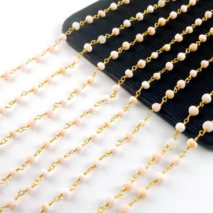 Chaîne de chapelet de pierres précieuses en opale rose en vrac 3-3.5 MM chaînes de perles faites à la main en gros pour la fabrication de bijoux - Product Image 1