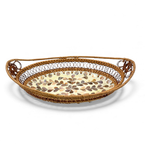 Bandeja Ovalada de Nácar al por Mayor con Borde de Ratán para Servir Alimentos, Exhibición en Mesa y Decoración del Hogar, de Vietnam - Product Image 1