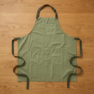 Delantal Clásico sin Mangas con Tirantes, de Lona Verde, 3 Bolsillos, Resistente al Agua, Lavable a Máquina, para Uso Diario y Limpieza - Product Image 1