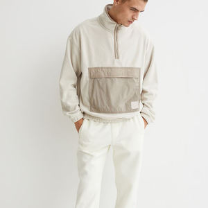 Sweat-shirt surdimensionné OEM à fermeture éclair grande poche à fermeture éclair bordures brunes épaules tombantes légères pesées Sherpa pulls à capuche - Product Image 2