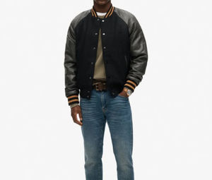 Veste d'université de baseball à manches en cuir vierge en laine pour hommes personnalisée OEM avec logo brodé sur le devant - Product Image 3