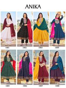 Magnifique robe Anarkali indienne et pakistanaise en tissu de rayonne et de soie, avec de magnifiques broderies, pour les fêtes, les mariages, les occasions décontractées, les tenues traditionnelles pour femmes - Product Image 4