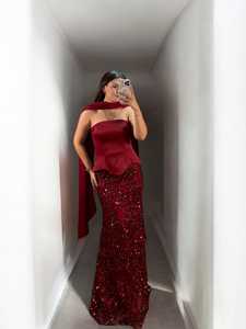 Vestido de Noche Moderno de Satén Recto con Manga Corta para Mujer, Vestido Formal para Boda o Fiesta, Color Borgoña y Azul Marino, Tallas 36 38 40 42 - Product Image 5