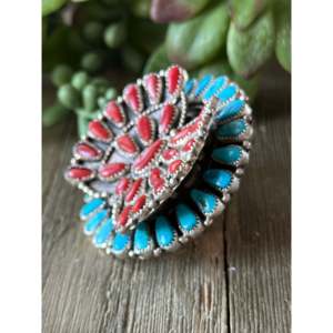 Navajo Handmade Multi Stone <b>Sterling</b> <b>Silver</b> Butterfly Cluster <b>Ring</b> Boho Bezel Set <b>Adjustable</b> - Product Image 3