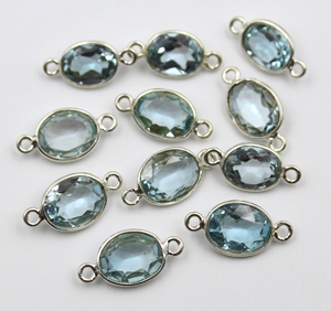 Connecteur en argent sterling avec topaze bleu ciel: ovale à facettes 8x7mm 5 pièces - Product Image 3