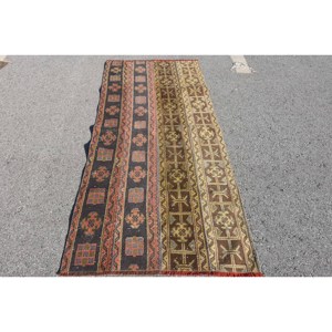 Alfombra de algas marinas marrón y naranja Vintage, 3,1x7,1 pies, área grande turca clásica, retales abstractos para pasillo, alfombra para habitación - Product Image 1