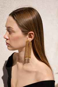 Boho <b>bead</b> earrings with turquoise design andy cascading <b>fringe</b>, unique jewelry gift - Product Image 4