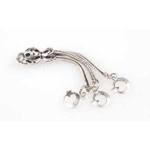 Pendentif triple croissant de lune et étoile en argent plaqué 925 avec pompon, composants et accessoires pour la fabrication de colliers - Product Image 5