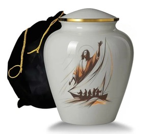 Urna Funeraria Grande Blanca de Jesús para Cenizas Humanas con Capacidad para 220 Pulgadas Cúbicas - Product Image 3