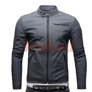 Estilo de lujo Gris Napa Chaqueta de cuero de cordero Transpirable Tallas grandes Moda para el invierno - Product Image 1