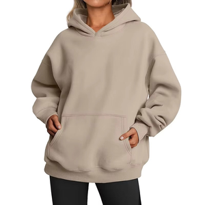 Pull à capuche respirant pour femmes avec poche kangourou couleur unie tenue décontractée sweats à capuche épaules tombantes pour femme vente en gros - Product Image 3