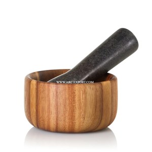 Durable Solid Wooden Mortar and Pestle with a Classic Design Ideal for Making Flavorful Pesto & Authentic Spice <b>Mixer</b> From India - Product Image 4