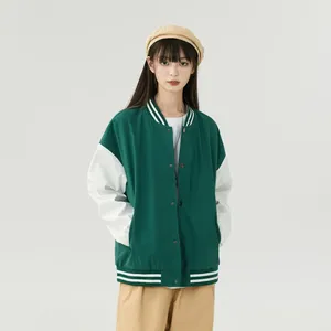 Unisex Varsity Jacket <b>Colour</b> Blocking Baseball Style Button Front Regular Fit Autumn Casual Wear Polyester Material - Product Image 2
