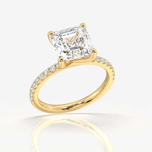 Asscher Cut Lab Grown Diamond <b>Set</b> in 14k <b>Gold</b> Pave <b>Ring</b> - Product Image 3