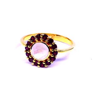 Fashionable 925 Sterling Silver Gold Plated Vermeil White <b>Rainbow</b> Moonstone Women Wear Unique Ring - Product Image 1