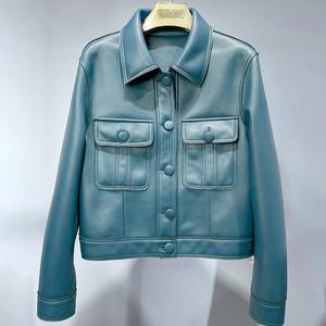 Vestes en cuir élégantes pour femmes recadrée en cuir surdimensionné vintage moto agneau abordable primum qualité filles vestes - Product Image 2