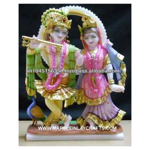 Statue en marbre, Radha Krishna, Jodi, sur la plateforme, jouet - Product Image 1