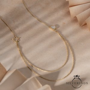 Collier en argent sterling 925 avec étoile en nacre dorée, style superposé, tendance - Product Image 4