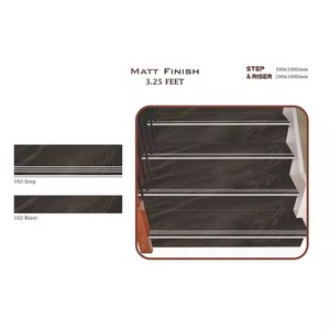 Luxe Vistaar Finition mate GVT Porcelaine Step Riser 300x1000mm Bande de roulement 200x1000mm 10mm Noir Escalier Sol Carreaux de Céramique - Product Image 1