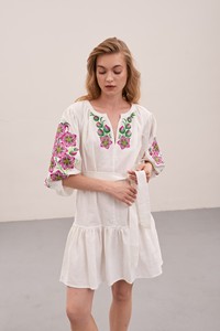 New Style Women Fashion Elegant Short Puff Sleeves Floral Embroidered <b>Mini</b> Length Short Ukraine - Product Image 3