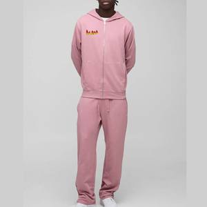 Customized Latest Style Solid <b>Pink</b> Stain Less Zipper <b>Tracksuits</b> Heavyweight 100% Organic Cotton Plus Size Men Outdoor Streetwear - Product Image 1