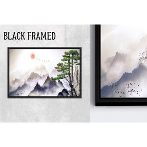 Toile imprimée avec vue sur la montagne japonaise : œuvre d'art de paysage serein, toile encadrée noire 1P - Product Image 1