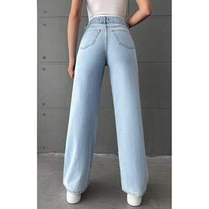 Funky Modern Woman Wide Leg Ice Blue <b>Denim</b> <b>Jeans</b> High Waist Relaxed <b>Soft</b> Stretch Fabric Plating Eco-Friendly Durable Size 26-40 - Product Image 6
