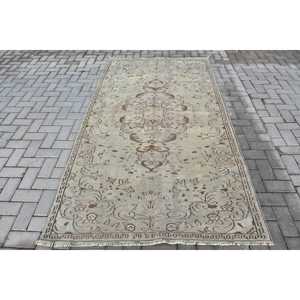 Turkish 4.5x8.3 ft Rug, Area Vintage Rug, <b>Brown</b> Gray Patchwork <b>Wool</b> Rug - Product Image 1