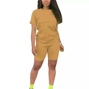 2025 precio al por mayor alta calidad gimnasio Fitness mujeres camisetas y pantalones cortos conjuntos Color sólido verano y ropa deportiva mujer conjunto doble - Product Image 4