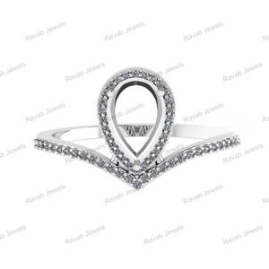 925 Sterling <b>Silver</b> 2025 Empty Stone Blank Setting With CZ <b>Set</b> Pear 7x9mm Prong Women Keepsake Breastmilk Jewelry Band Halo <b>Ring</b> - Product Image 2