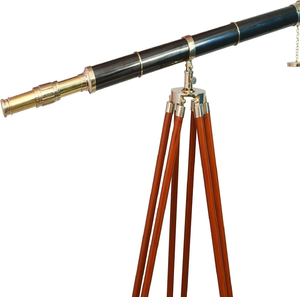Telescopio marítimo de latón, telescopio pulido dorado, marítimo con soporte de trípode de madera ajustable a precio de fábrica barato al por mayor - Product Image 1