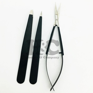 Nouvel ensemble de pinces à sourcils noires au design innovant, avec ciseaux, logo inclus, faible MOQ, pointe biseautée en acier inoxydable - Product Image 6