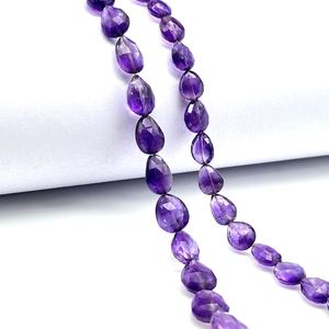 Cuentas de piedras preciosas con forma de pera facetadas de amatista Natural púrpura de 8 \ "para la fabricación de joyas con cuentas de piedra únicas - Product Image 5